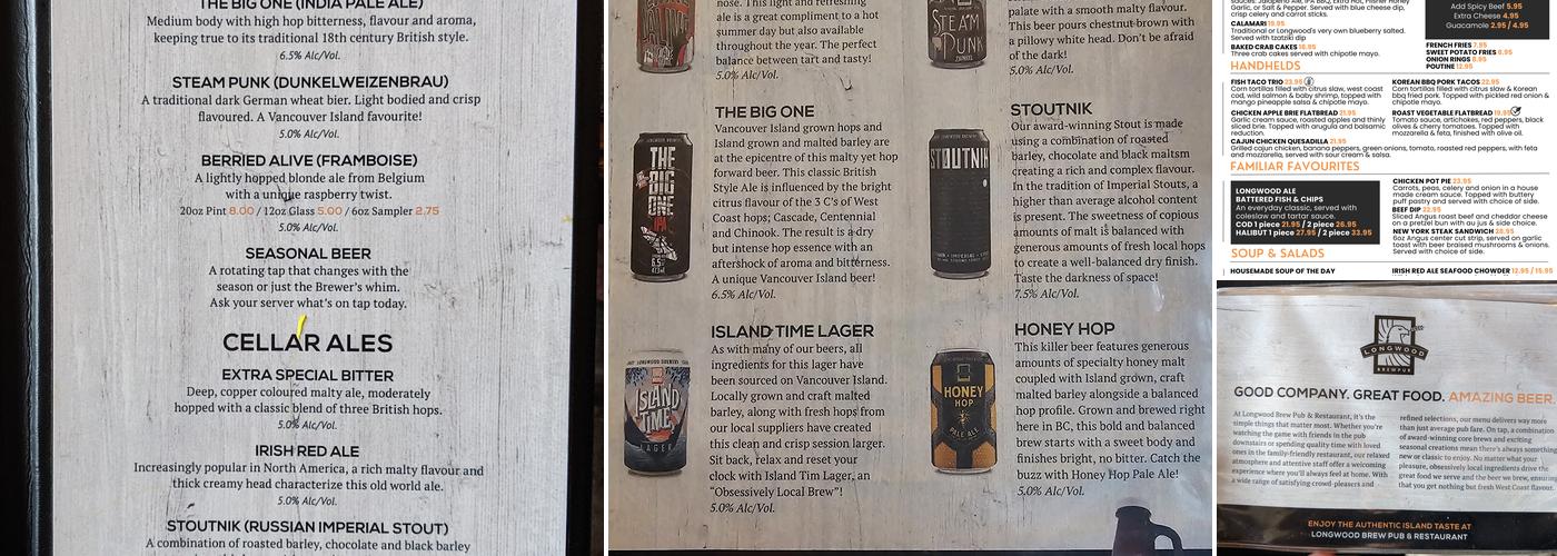 Longwood Brew Pub & Restaurant Menu