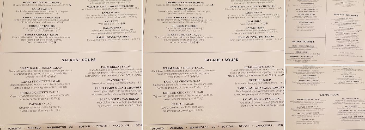 Earls Kitchen + Bar Menu