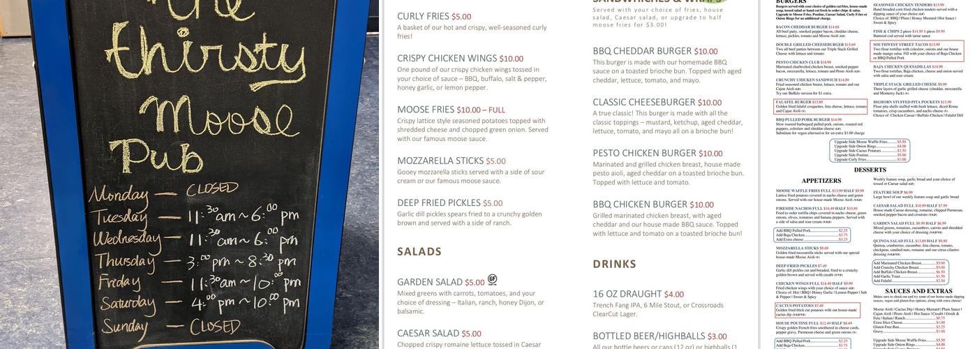 Thirsty Moose Pub Menu