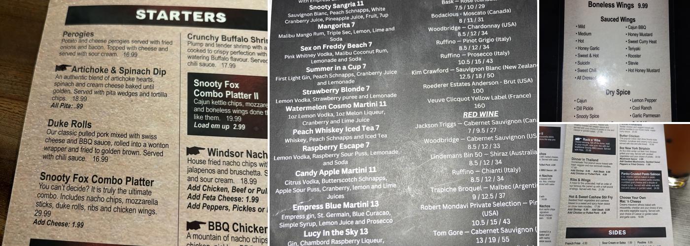 Snooty Fox Menu