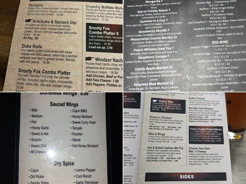 Snooty Fox Menu