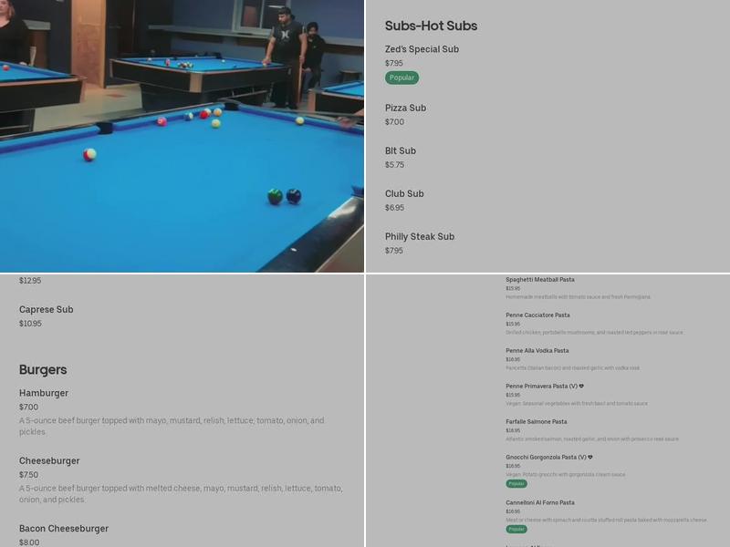 Mr Zed's Billiard Room Menu