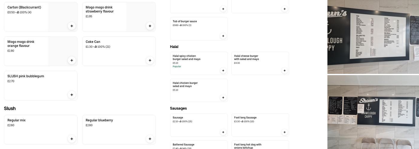 Shaun's chippy Shawclough Menu