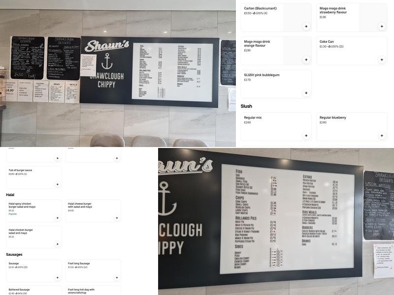 Shaun's chippy Shawclough Menu