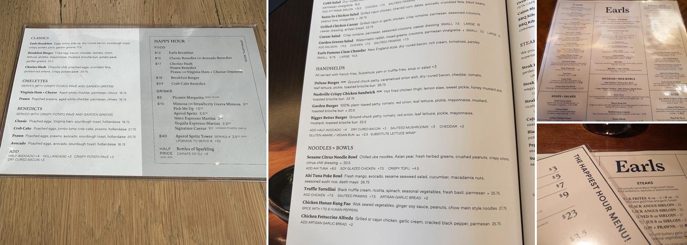 Earls Kitchen + Bar Menu