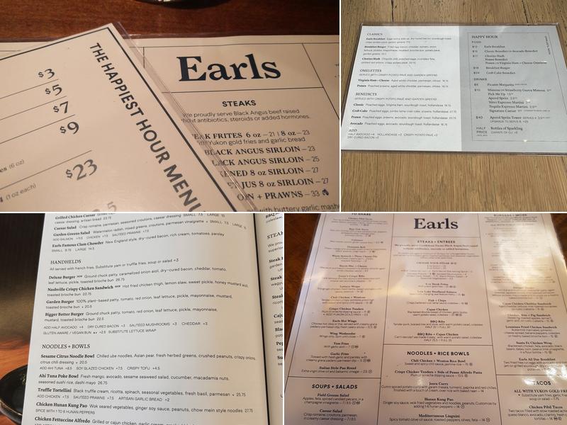 Earls Kitchen + Bar Menu