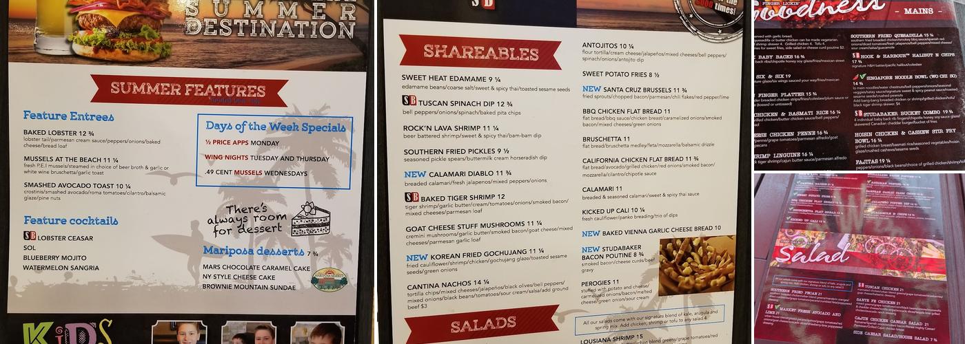 Studabakers Menu