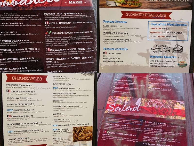 Studabakers Menu