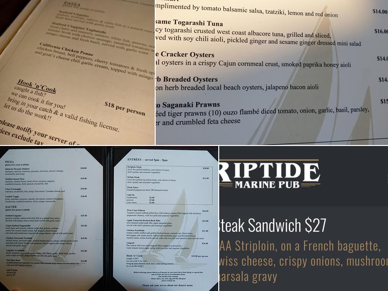 Riptide Marine Pub Menu