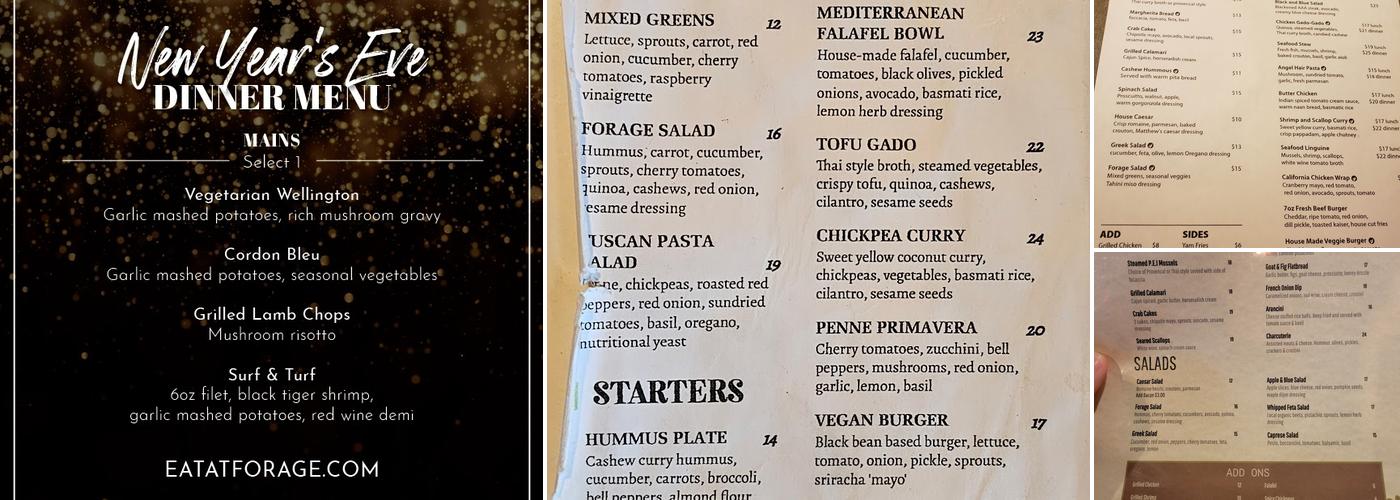 Forage Restaurant Menu