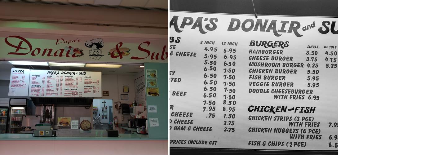 Papa's Donair & Sub Menu