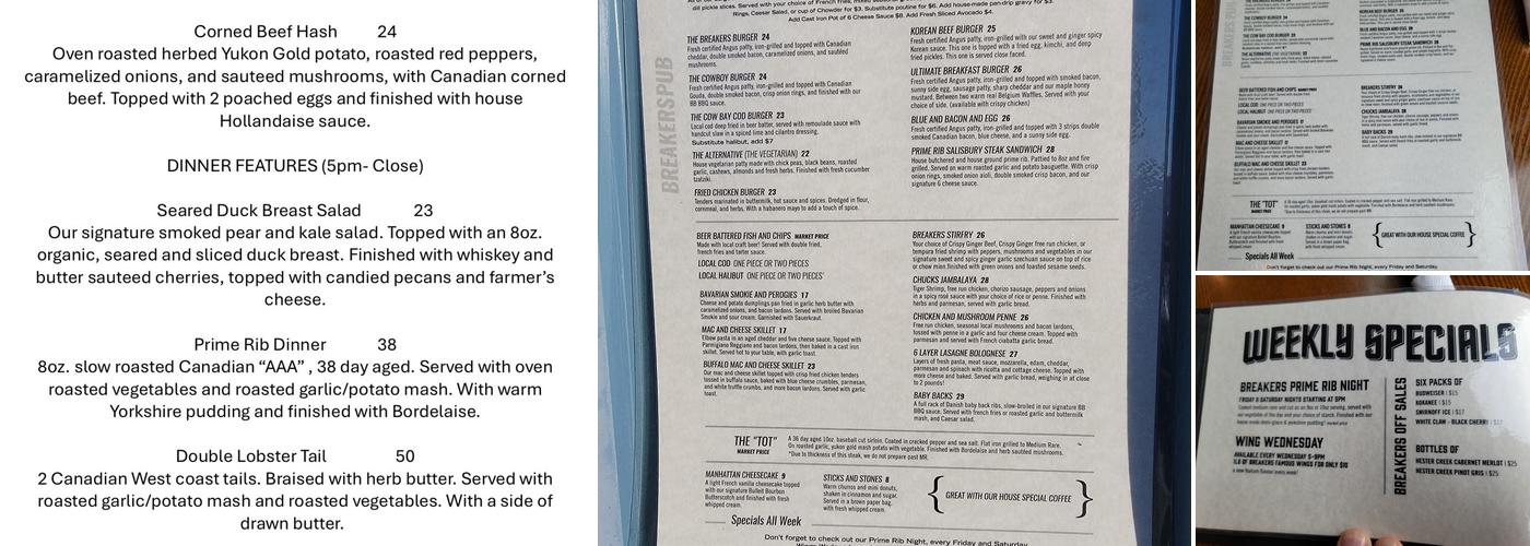 Breakers Pub Menu