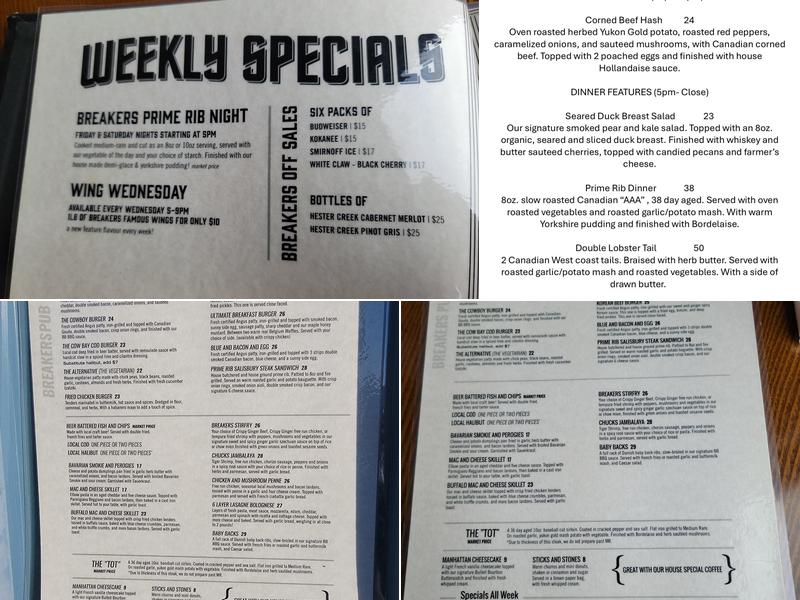 Breakers Pub Menu