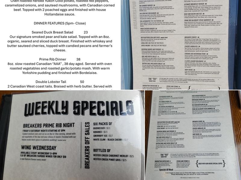 Breakers Pub Menu