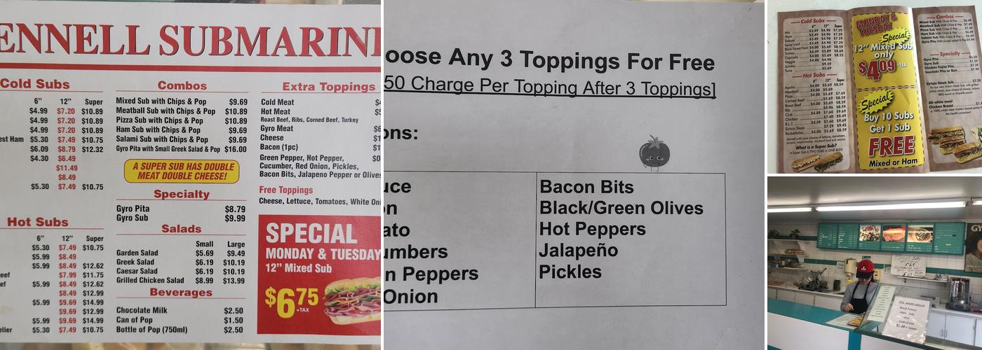 Fennell Submarine Menu