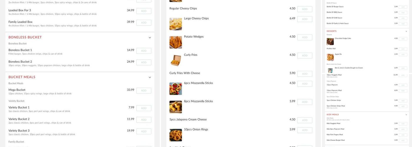 RoostersPfc and pizza Menu