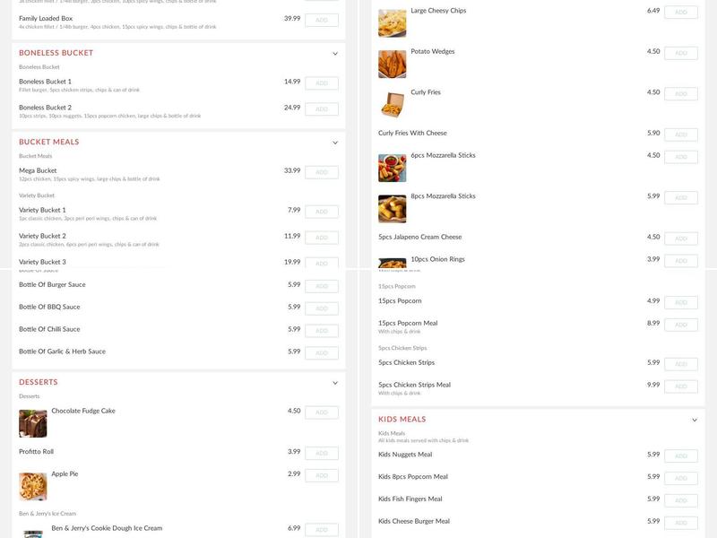 RoostersPfc and pizza Menu