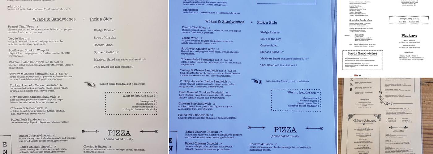 Saucers Cafe Menu