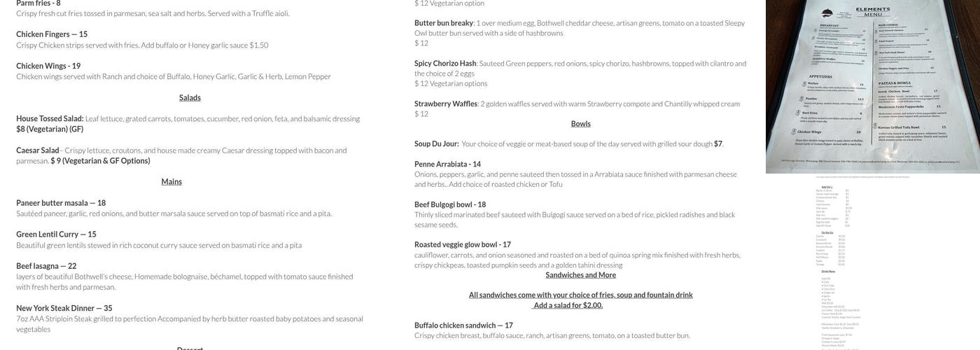 Elements The Restaurant Menu