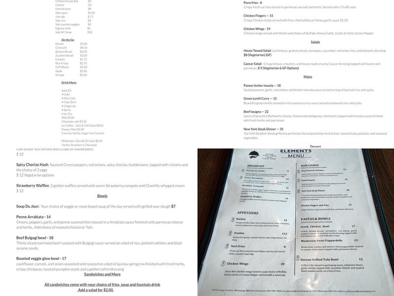 Elements The Restaurant Menu