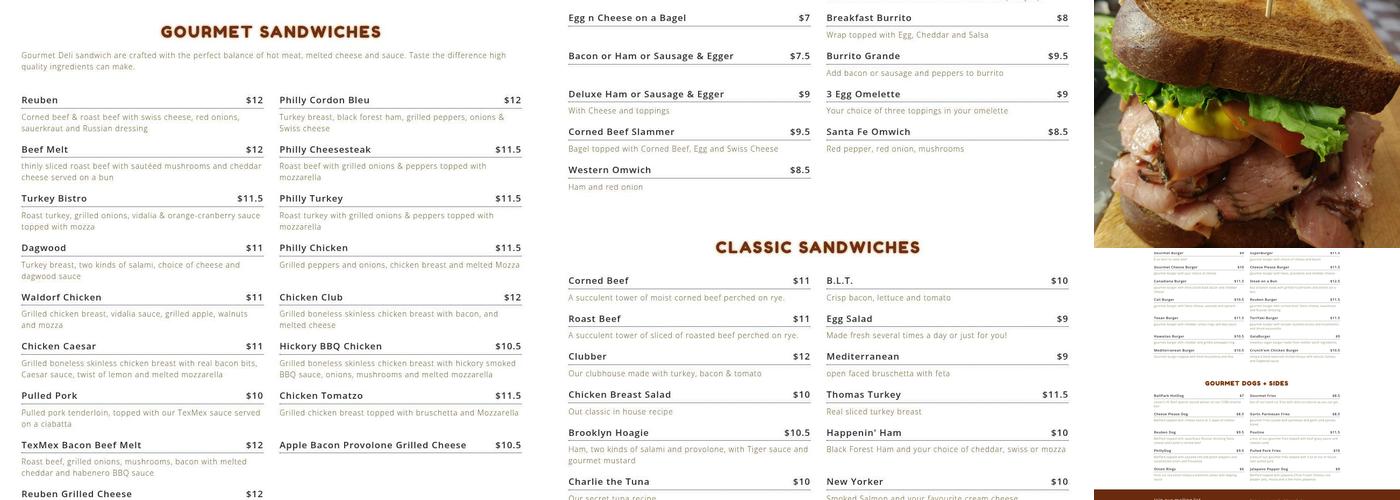 The Gourmet Deli Menu