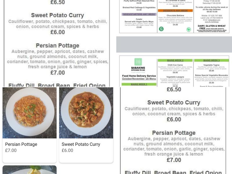 Babakins Kitchen to go Menu