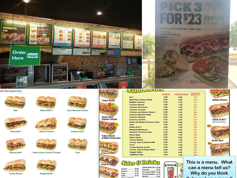 Subway Menu