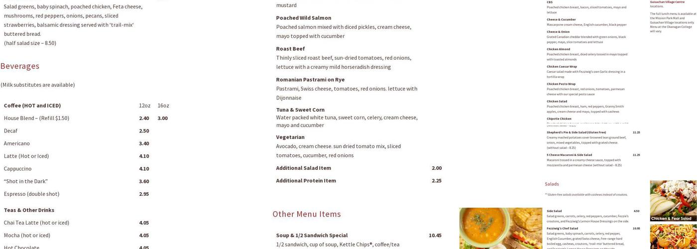 Fezziwig's Artisan Bakery-Cafe at Guisachan Menu