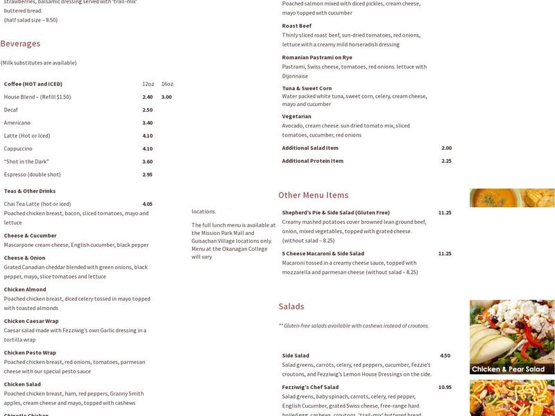 Fezziwig's Artisan Bakery-Cafe at Guisachan Menu