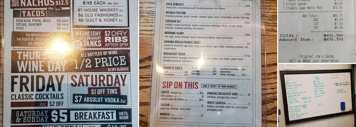Original Joe's Menu