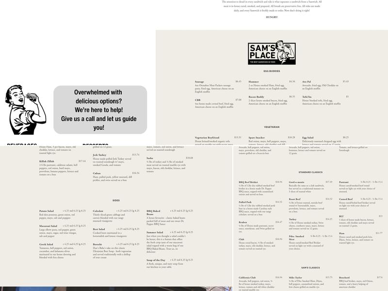 Sam's Place Menu