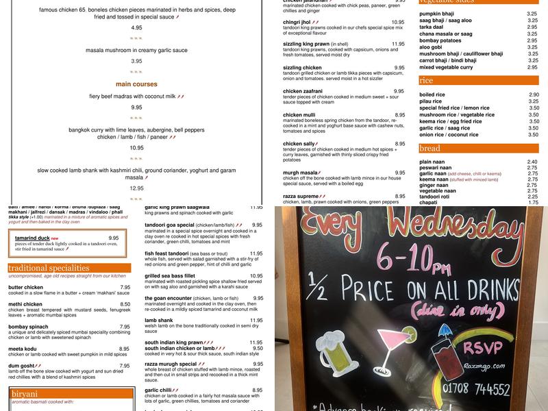 Razza Gidea Park Menu