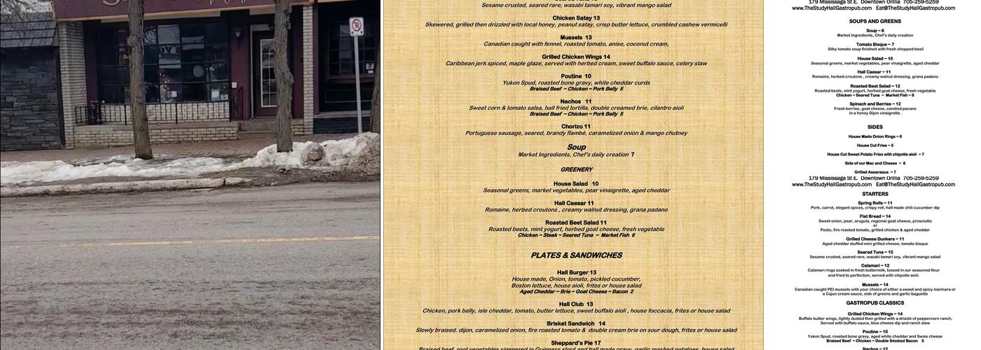 The Study Hall Pub Menu