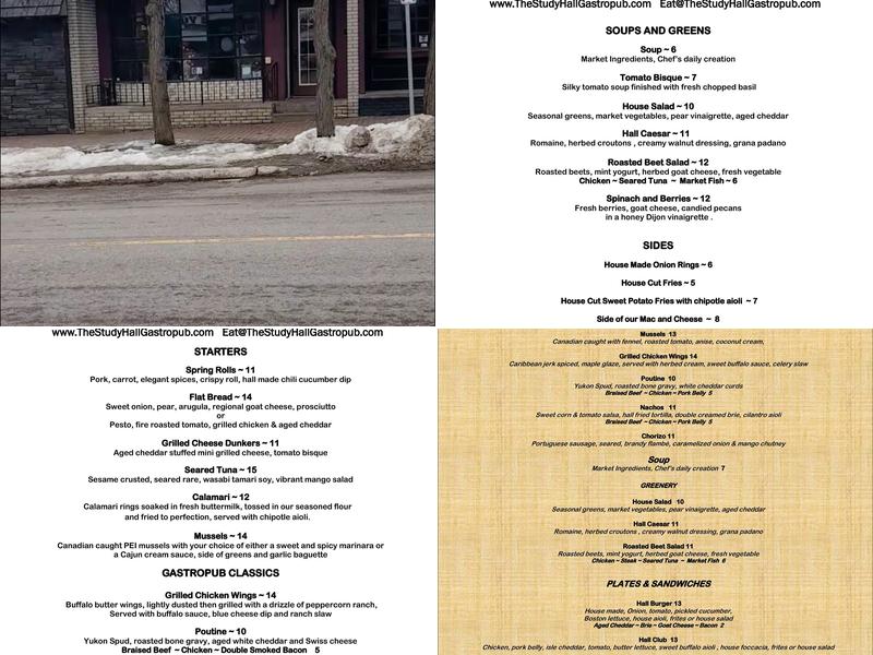 The Study Hall Pub Menu