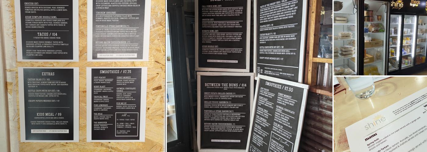 Shine Plant Based Kitchen Menu
