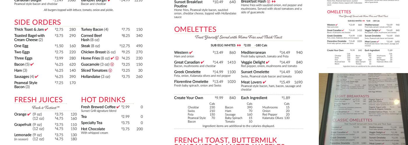 Sunset Grill Menu