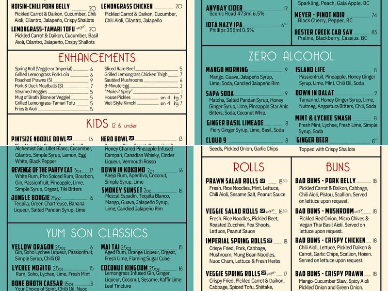 Yum Son Menu