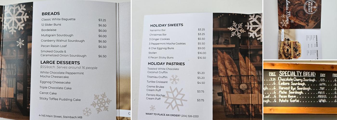 Old Church Bakery Menu
