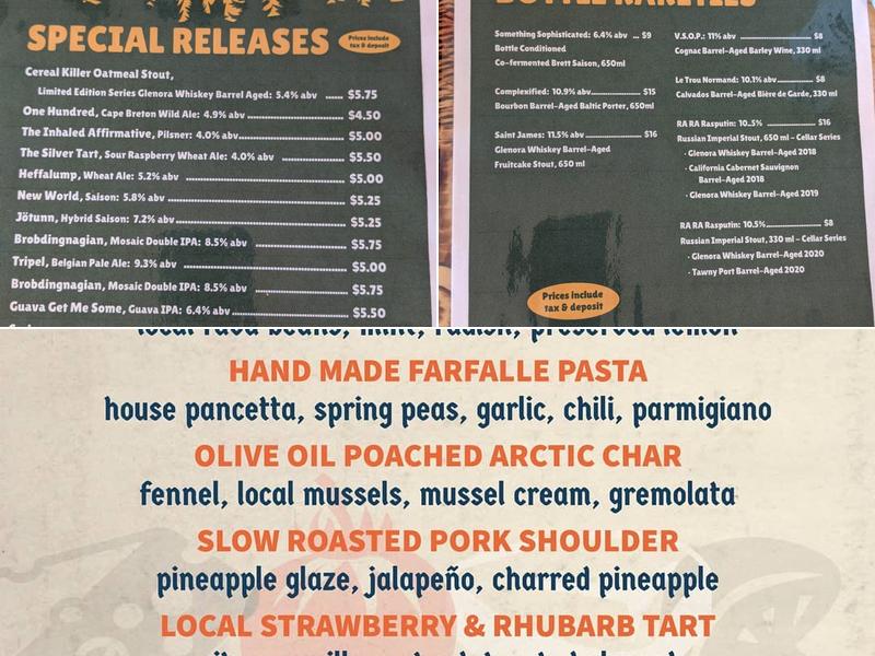 Big Spruce Brewing Menu