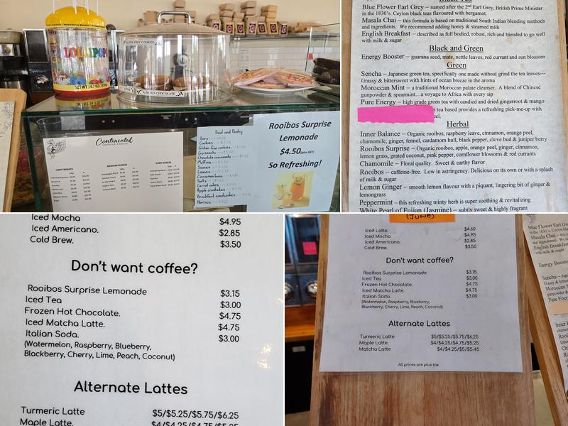 Continental Coffee Menu