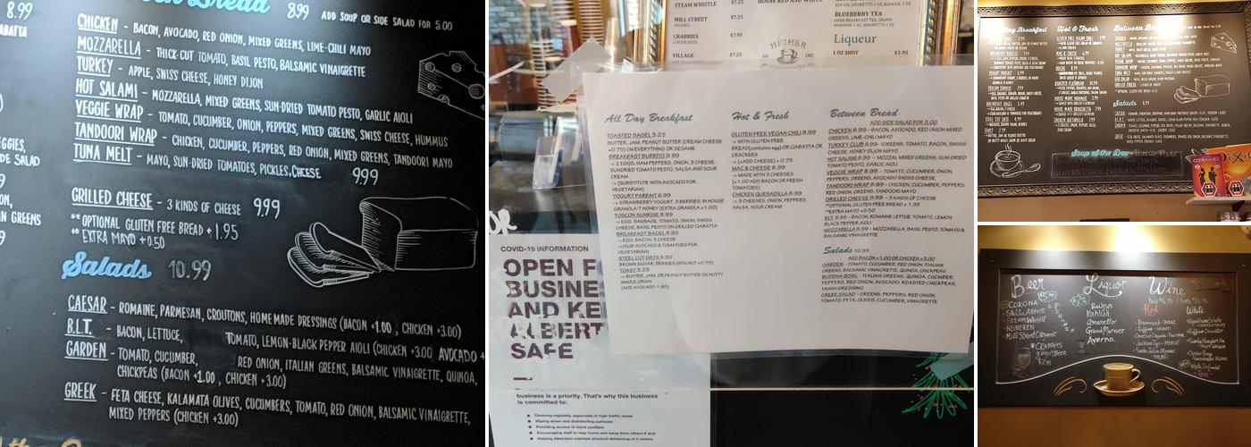 Higher Ground Cafe Menu