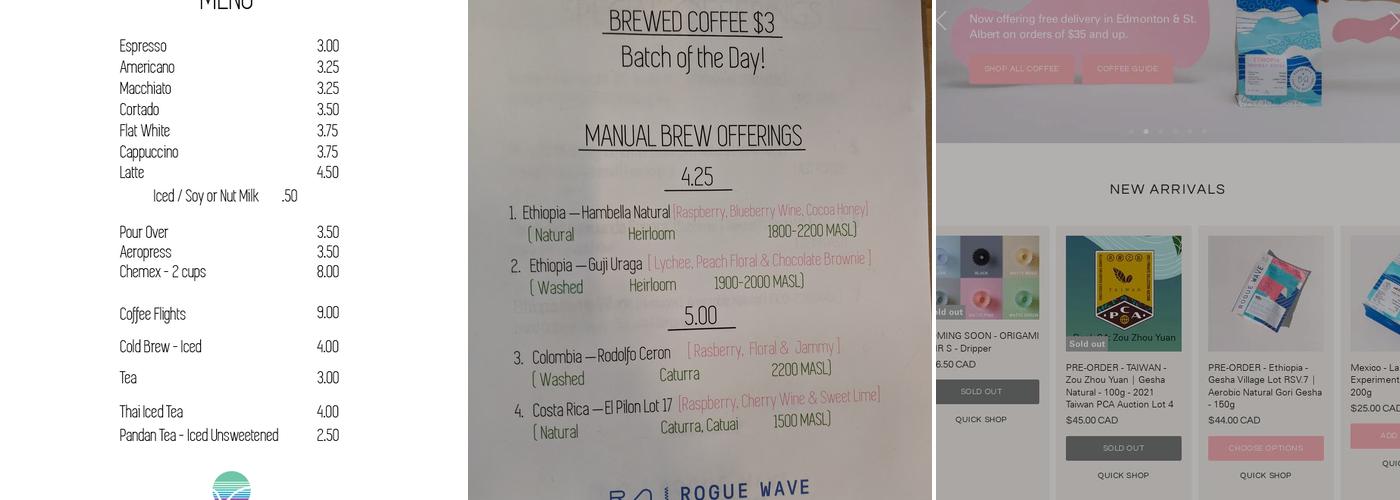 Rogue Wave Coffee Menu