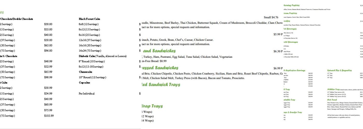 Creme Puff Bakery Menu