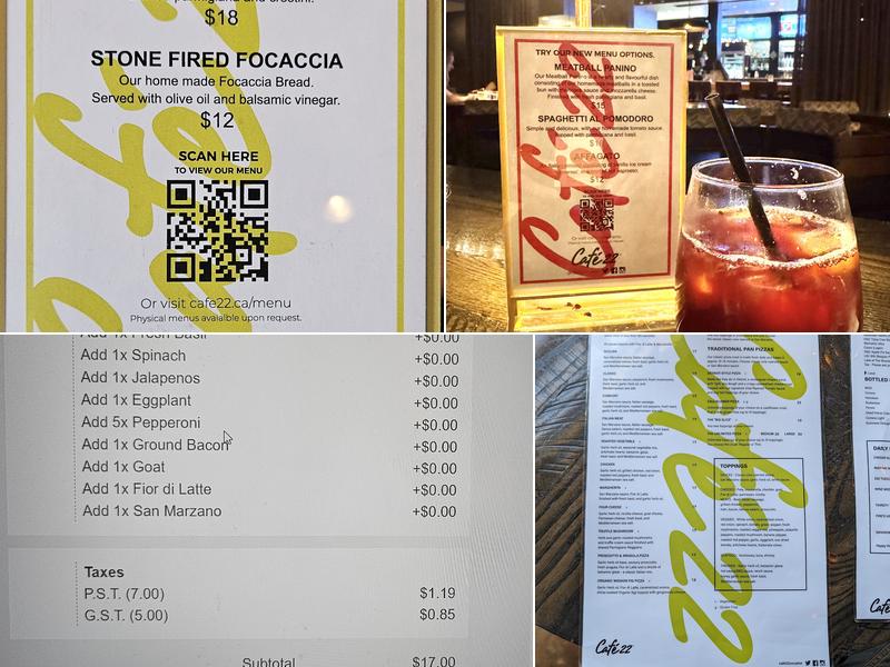 Cafe 22 Menu