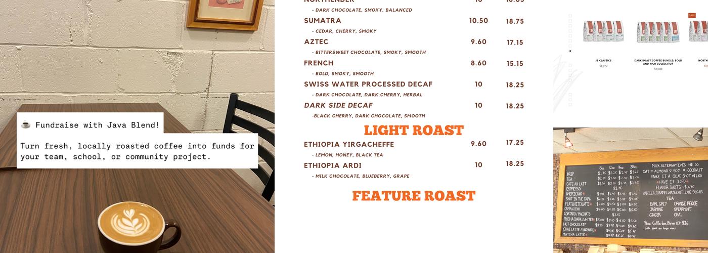 Java Blend Coffee Roasters Menu