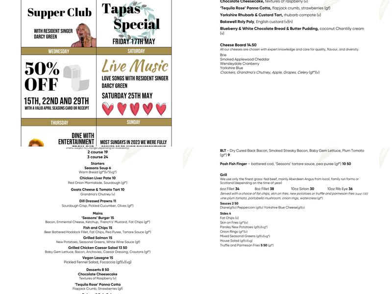 Seasons Restaurant Menu