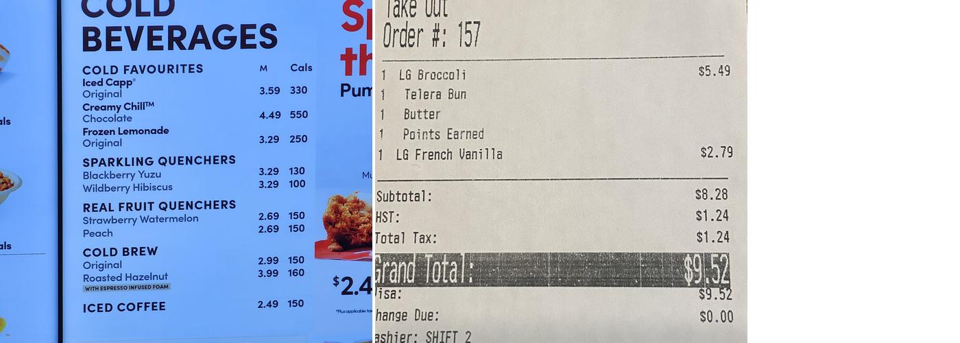 Tim Hortons Menu