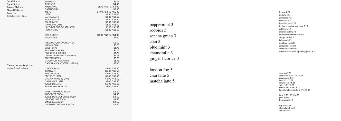 Dose Coffee Downtown Menu