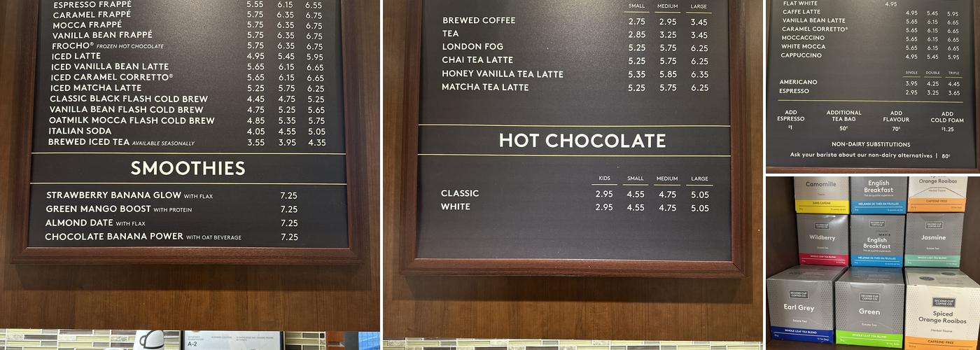 Second Cup Café Menu