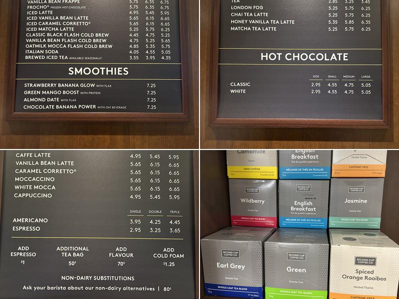 Second Cup Café Menu